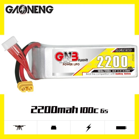 GaoNeng GNB 6S Battery XT60 2200mAh 100C Battery with XT60 Plug RC Air Drone High Discharge C Rating Performance